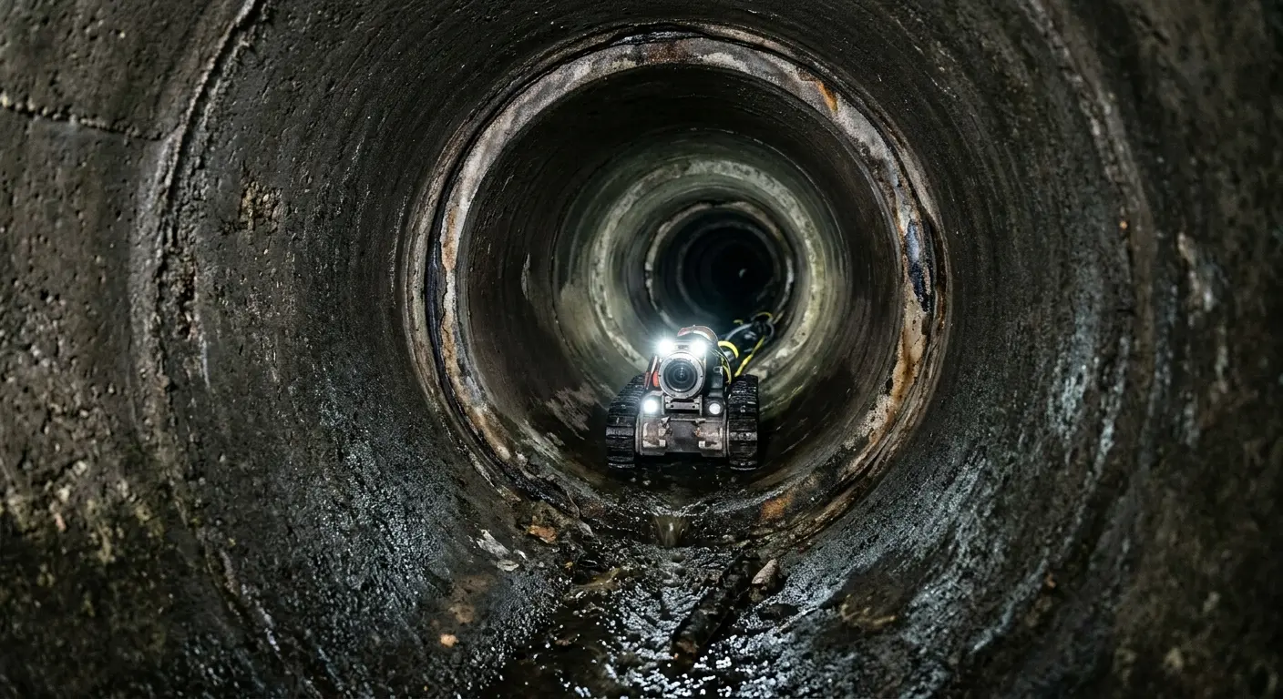 Robotic sewer camera inspecting pipe interior for Drain Snake Service in Victorville